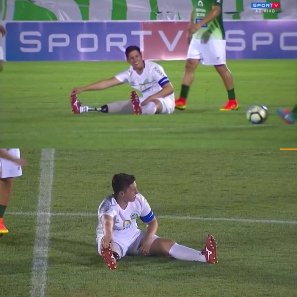 MotivacionesF's tweet photo. Jackson Follmann (sobreviviente Chapecoense) volvió a jugar al fútbol. Al final, se “queja” de un calambre en su prótesis. Pase lo que pase, nunca hay que perder el sentido del humor ¡GUERRERO! https://t.co/voIRYOWvMz