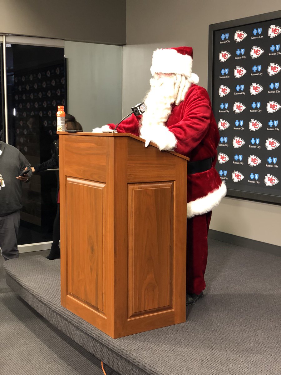 danisraelkc's tweet photo. Santa Coach at Arrowhead with an early Christmas present for Chiefs fans. #B2BAFCWestChamps https://t.co/VVjLBaIziK