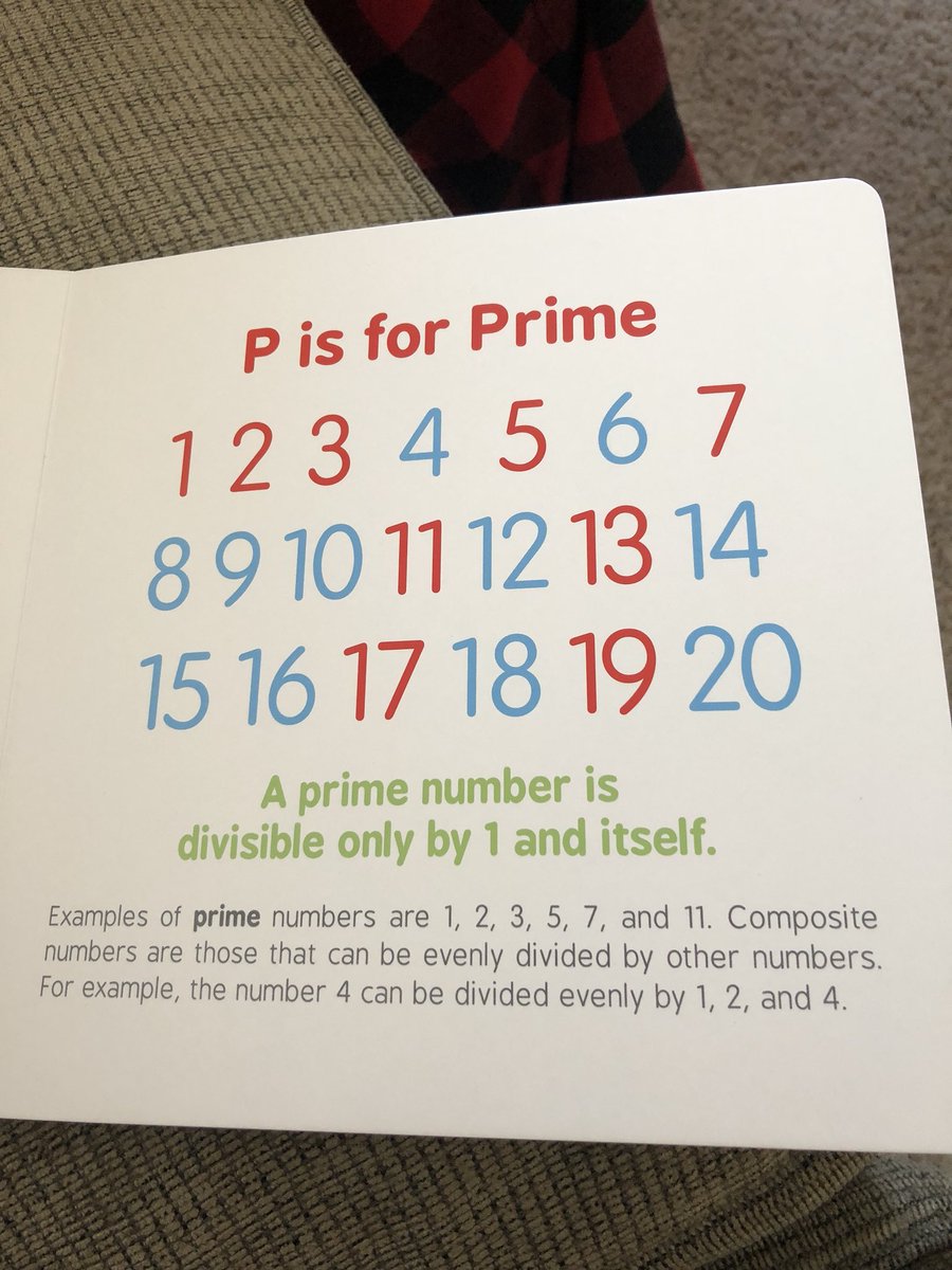 SkinnerMath's tweet photo. @csferrie was so excited to get ABCs of Mathematics for my one year old. . .  Until I got to P - 1 isn’t a prime number! https://t.co/G8fXsdjvrT
