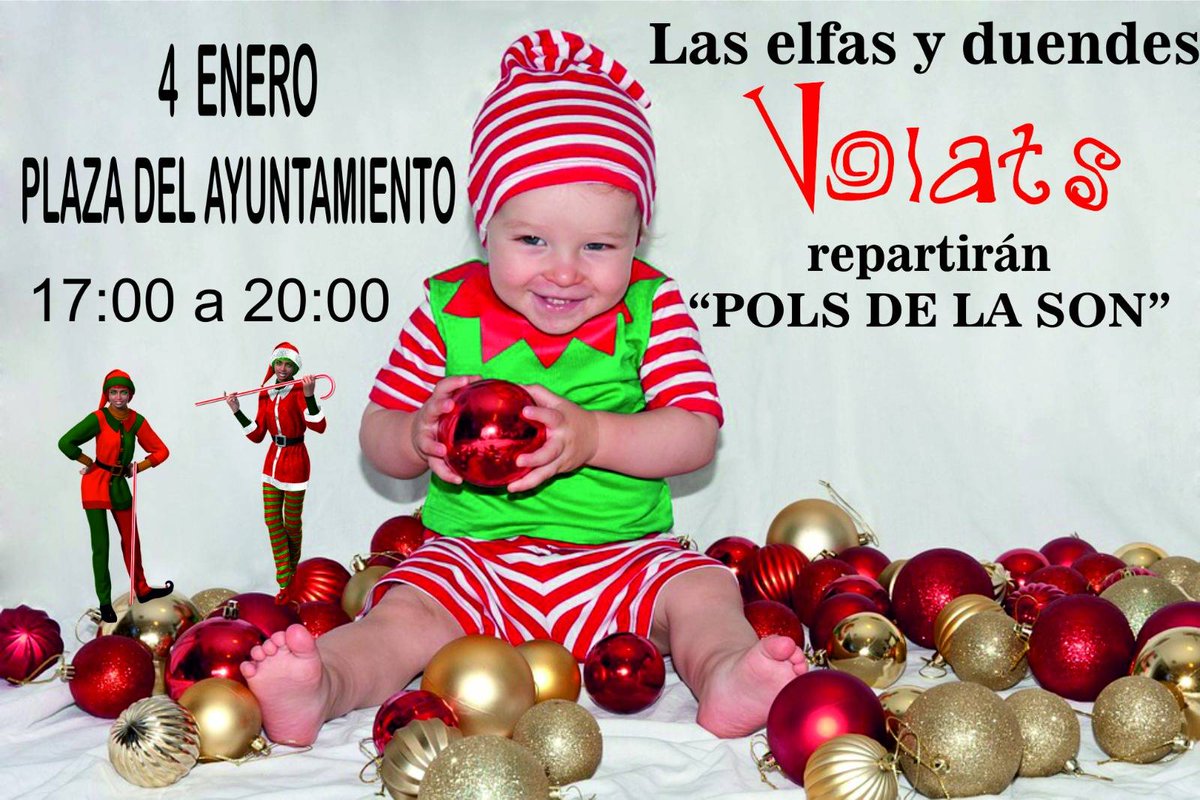 volats's tweet photo. Las elfas y duendes de volats repartirán "la pols de la son" el 04 de enero para que la utilicen la noche de reyes. En horario de 17:00 a 20:00h en la plaza del ayuntamiento. https://t.co/QdsCP9it0g