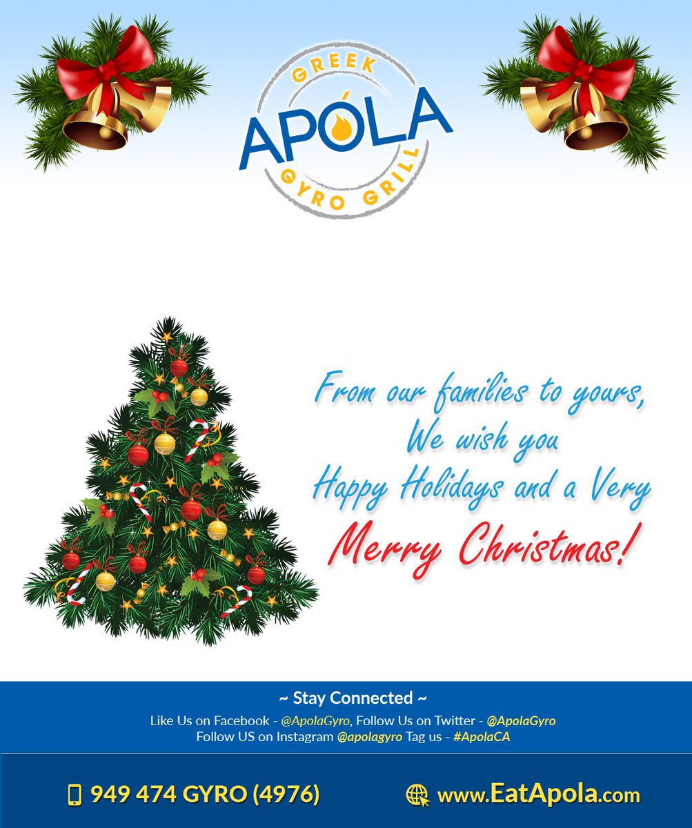 ApolaGyro's tweet photo. Enjoy the Celebration. #ChristmasEve #Christmas #Christmas2017 #California #Greece #foodie #gyro #Authentic #ChristmasCarol  #Celebration https://t.co/SIB6i8BGXD