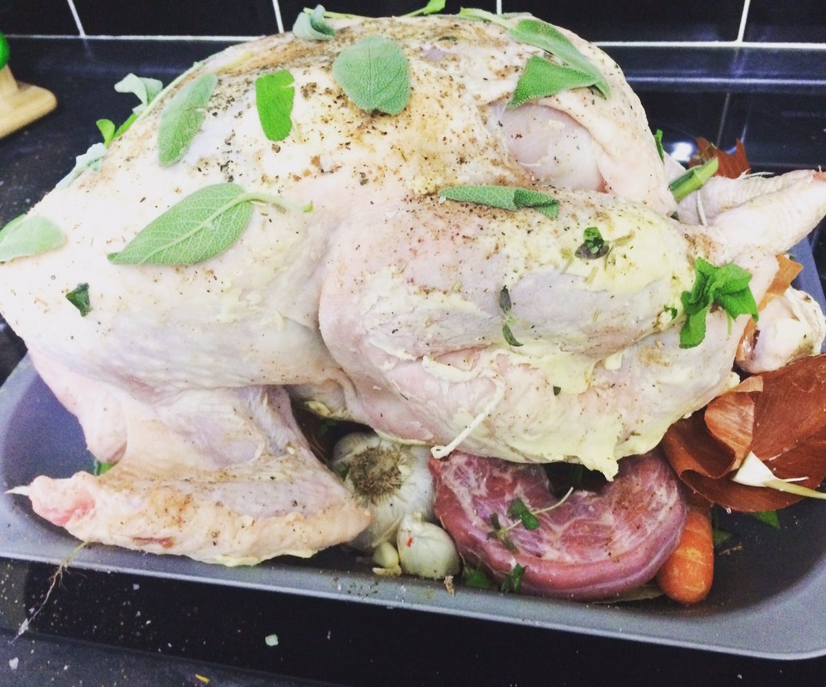 thepulledswine's tweet photo. There he is 😍 get yo ass in that oven for 3.5 hours and I'll check yo self then 🦃 #turkey #itschristmas #roastitsassoff https://t.co/QTzcHbvIYi