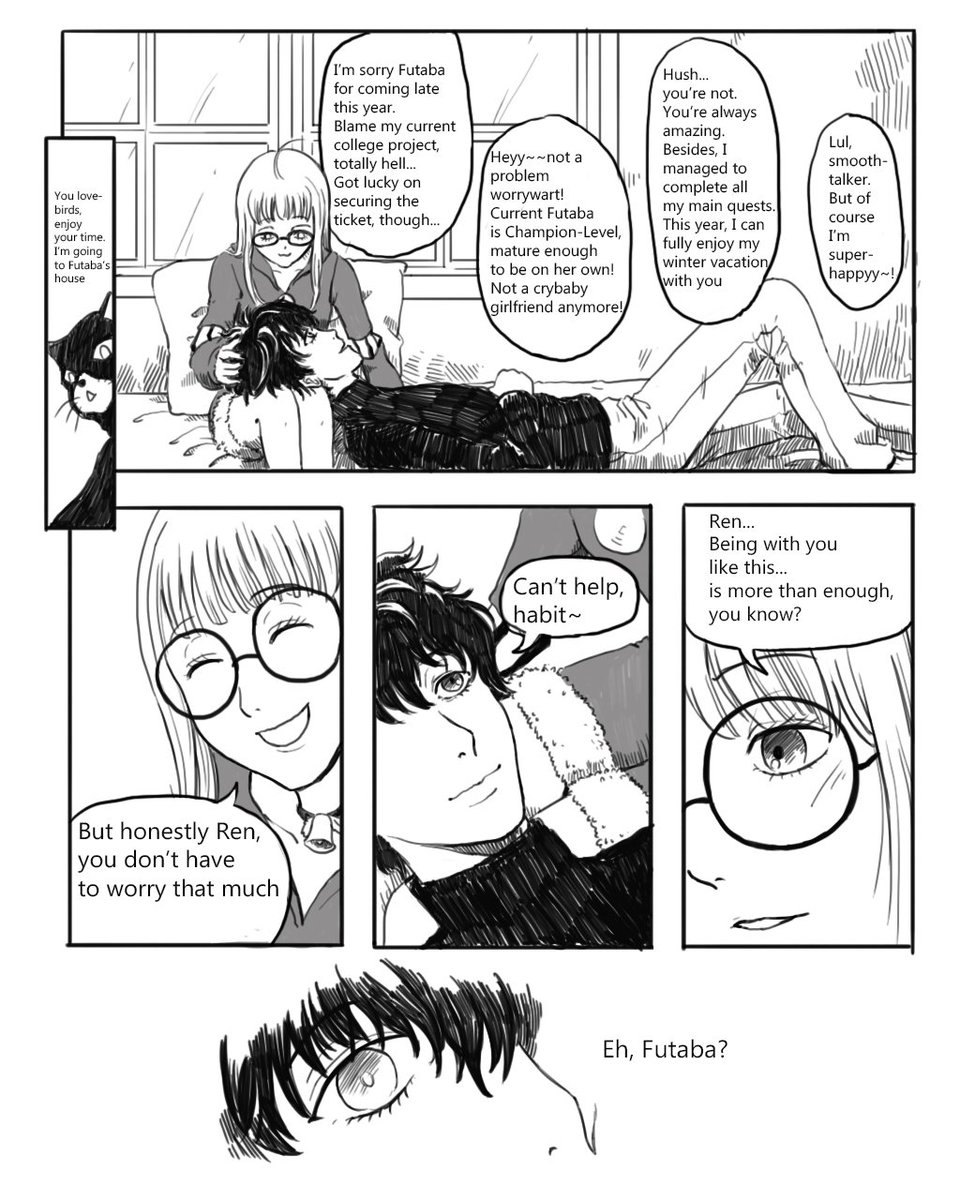promechan's tweet image. [Our Christmas Part 1] Short comic, please enjoy! I warn you it's cheesy (I like cheesy stuff :P).Takes place 2 years after in-game event. Long-distance relationship headcanon. 5 pages total,I should update it separately lol.

#主双
#RenAmamiya
#FutabaSakura
#RenxFutaba
#Persona5