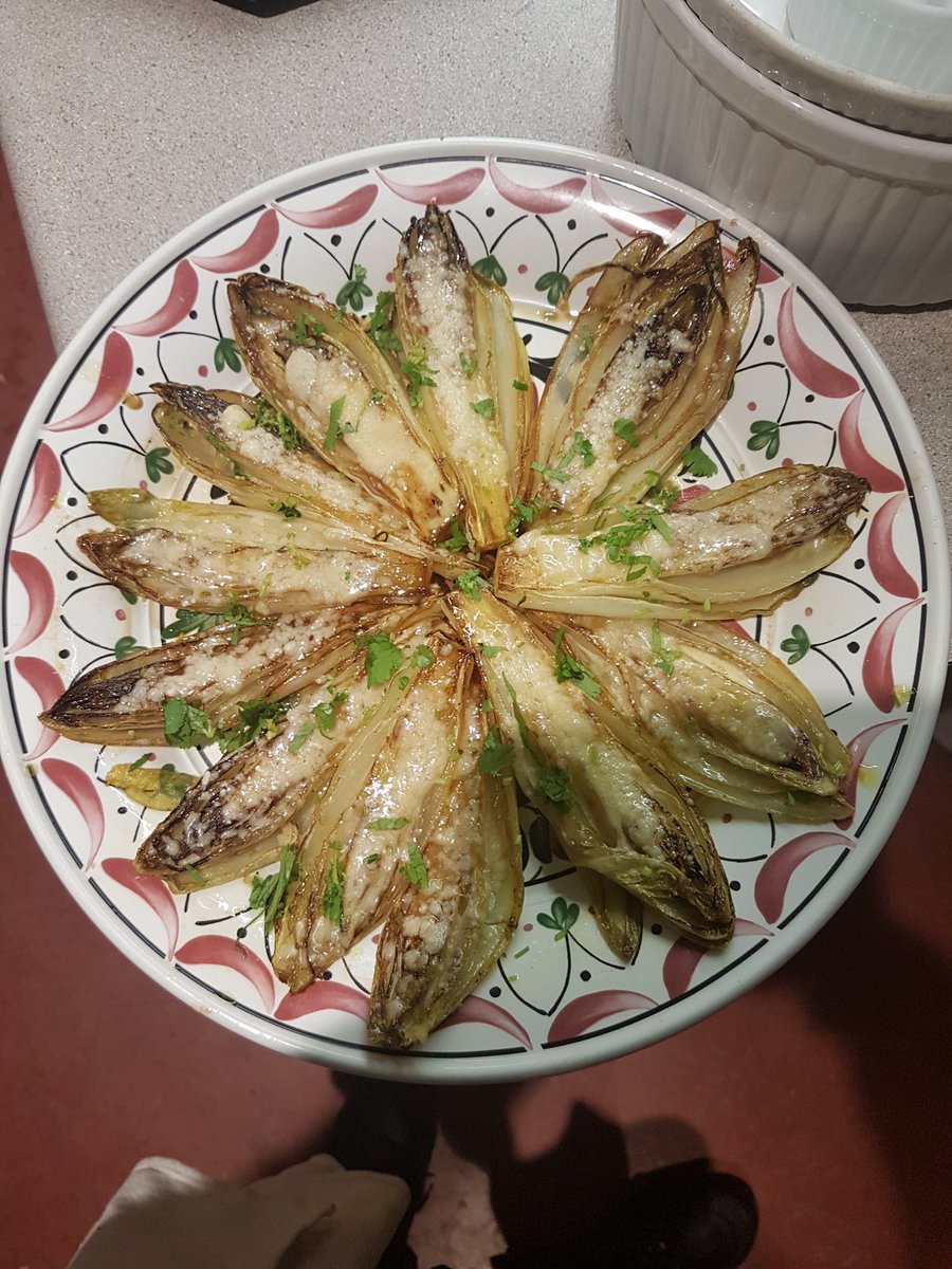 Caramelized endives on the menu with Serrano ham, cooking for kings.