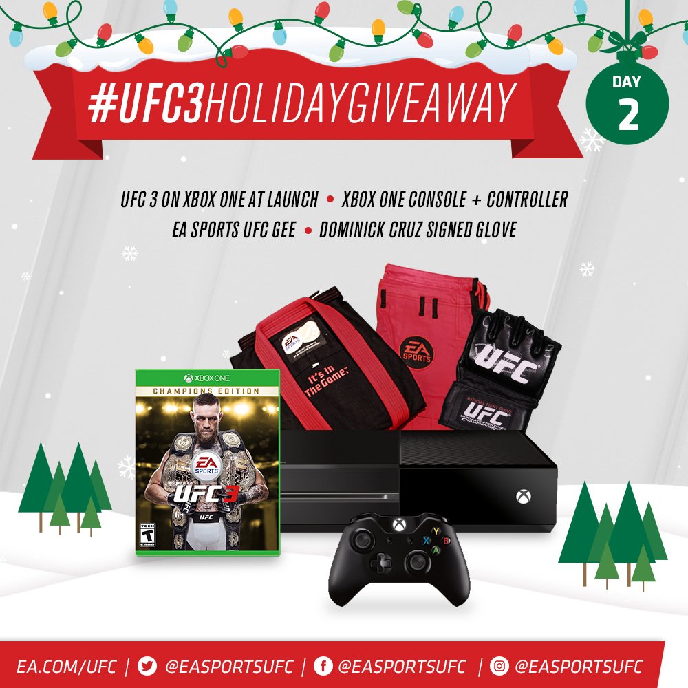 EASPORTSUFC's tweet image. Day 2: Retweet to win an Xbox #EAUFC3 package! #UFC3HolidayGiveaway
