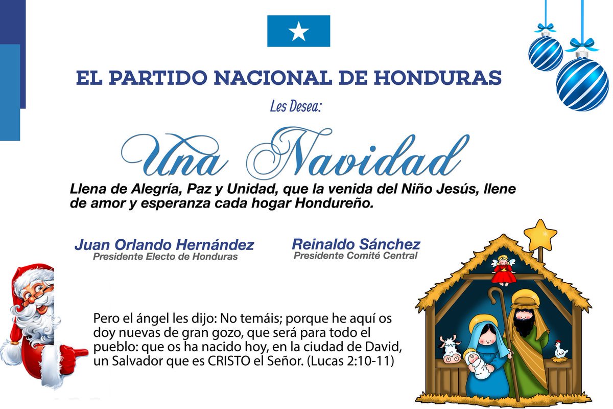ReinaldoJUT's tweet photo. ReinaldoHN ¡¡¡Feliz Navidad!!!. Dios llene de Paz y Esperanza cada hogar de Honduras. https://t.co/Bq8A4sfLGH