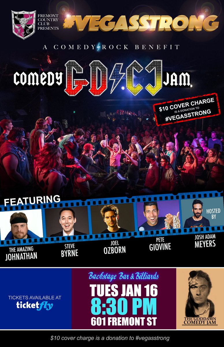 BackstageBarLV's tweet photo. Save the date for Jan 16th with @theamazingj @stevebyrnelive and much more at @BackstageBarLV $10 cover is a #Donation to #vegasstrong #Comedystrong #laugh #comedyforthebigkids #dtlv #charity #fundraiser get your tickets now at https://t.co/NFYz9fHiZu https://t.co/iBuJzxzsqK