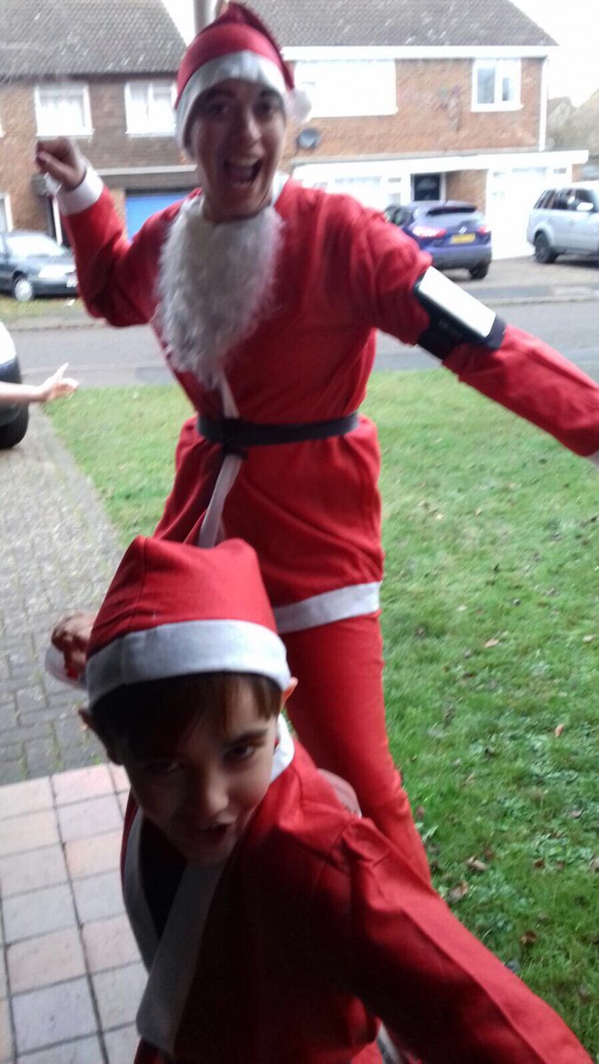 judemann's tweet photo. May have taken us two weeks but we have done our Santa Dash for @Hospicstfrancis - made a few smile with our Christmas Eve look through the village!! https://t.co/shfUxLMWQk