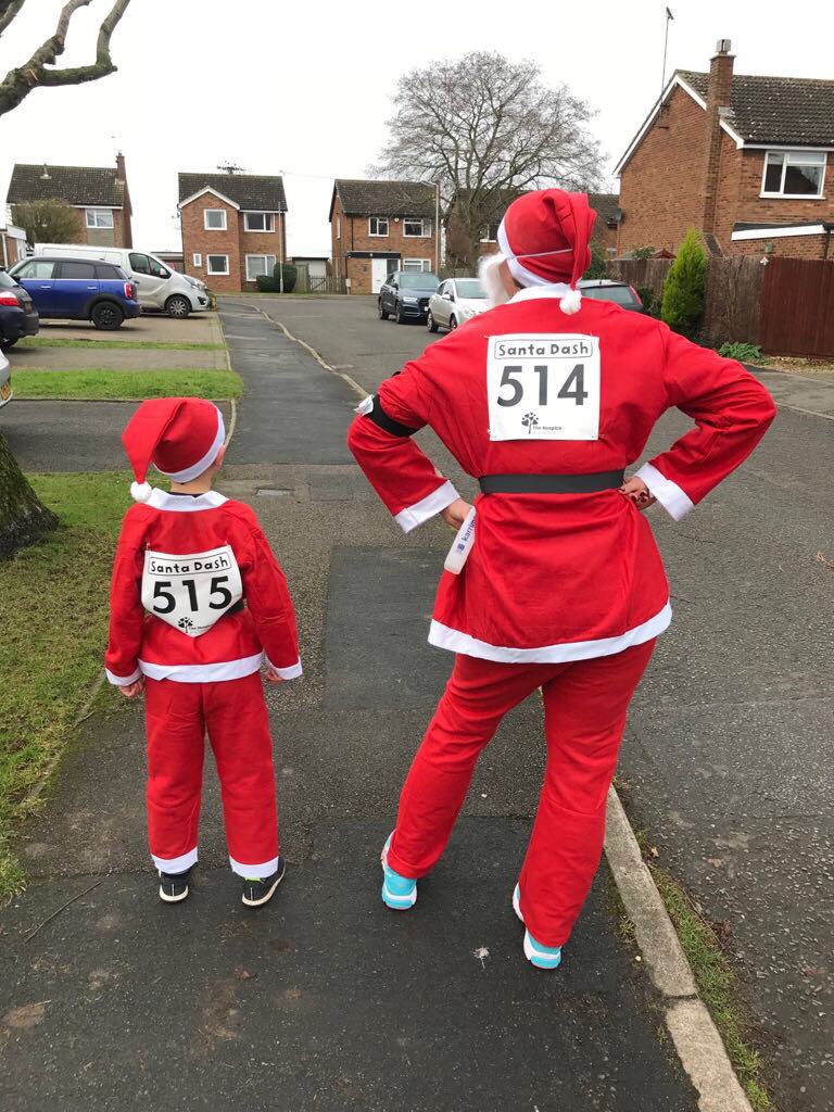 judemann's tweet photo. May have taken us two weeks but we have done our Santa Dash for @Hospicstfrancis - made a few smile with our Christmas Eve look through the village!! https://t.co/shfUxLMWQk