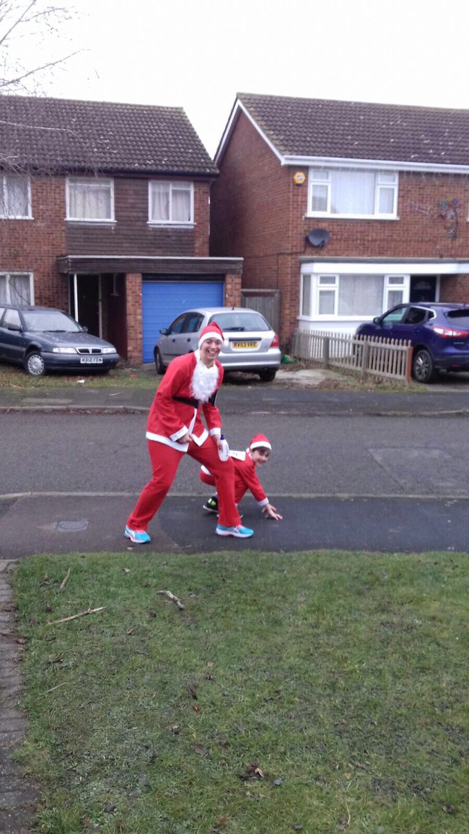 judemann's tweet photo. May have taken us two weeks but we have done our Santa Dash for @Hospicstfrancis - made a few smile with our Christmas Eve look through the village!! https://t.co/shfUxLMWQk