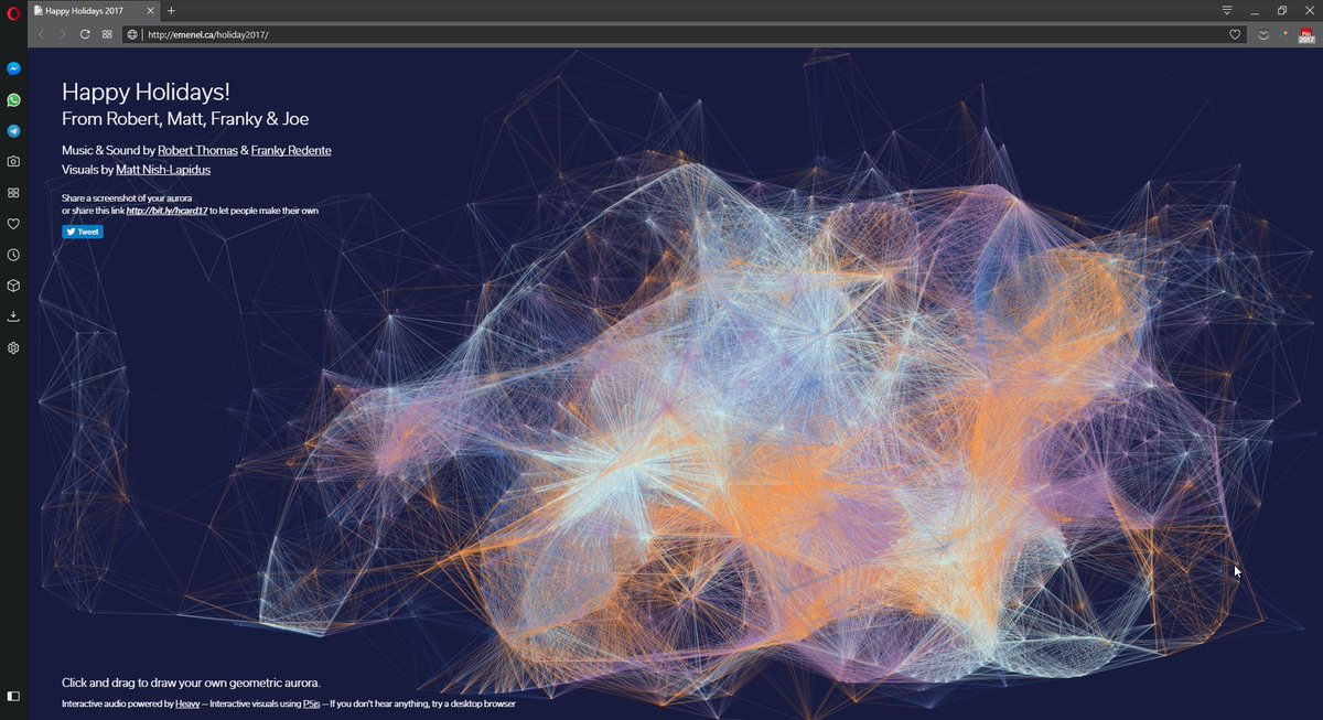cdmblogs's tweet photo. Have yourself some very procedural holidays in your browser https://t.co/A8NB8Lkyc0 #javascript  @processingjs @ProcessingOrg @enzienaudio https://t.co/6HNSI7MGyg