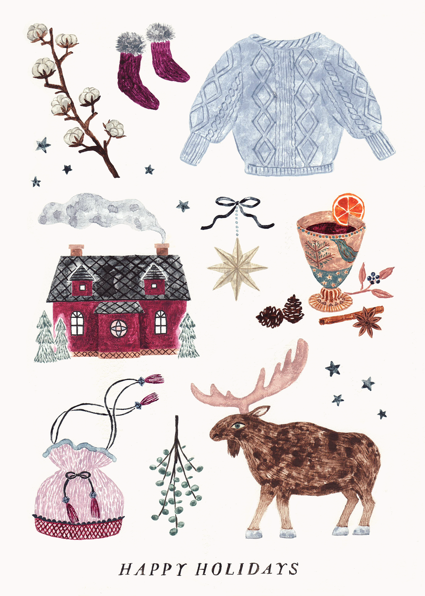 亀井英里 در توییتر Happy Holidays １年を振り返る特別な季節 素敵な冬休みになりますように Illustration イラスト Watercolor
