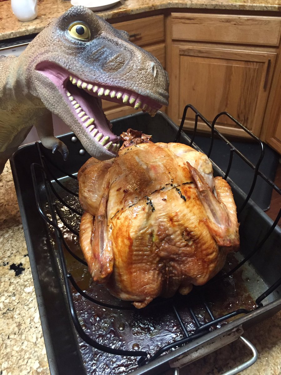 HD_Rex_2729's tweet photo. T-t-t-turkey time!!! Now that's my kinda bird! #HappyRexmasEve #ImGonnaEatAllOfThis #NotASharingDino https://t.co/Op72AXsQnj
