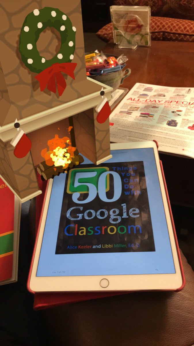 mcgough3rd's tweet photo. Curled up by the fire this Xmas reading #50thingsyoucandoforthegoogleclassroom @alicekeeler #tlap #tlapGIFT https://t.co/Dhc25We03W