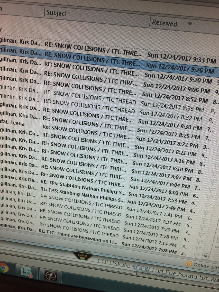NewsguyNick's tweet photo. You know it’s a snowy night when this is what your inbox looks like (unsorted). Take it easy on the roads out there... #snow #onstorm #toronto #WhiteChristmasEve #besafe https://t.co/yDjmce9ffb