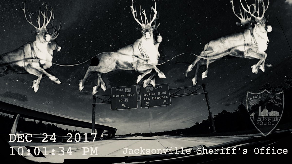 JSOPIO's tweet photo. **ALERT** Santa Claus has been spotted on dash cam in the #Jacksonville area.  #JSO car number 1342 spotted this on the Southside.  Any kids up need to go to bed now! https://t.co/4pIspeVwD8