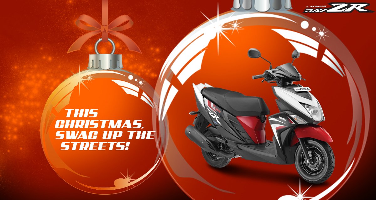 YamahaRayZR's tweet photo. The world goes for bells and whistles. Cool people like you go for the lean, mean, party machine. Swag up your Christmas with #RayZR. #MerryChristmas 
#YamahaRayZR #BadshahOfSwag #LetItGo https://t.co/pHPVA23x05