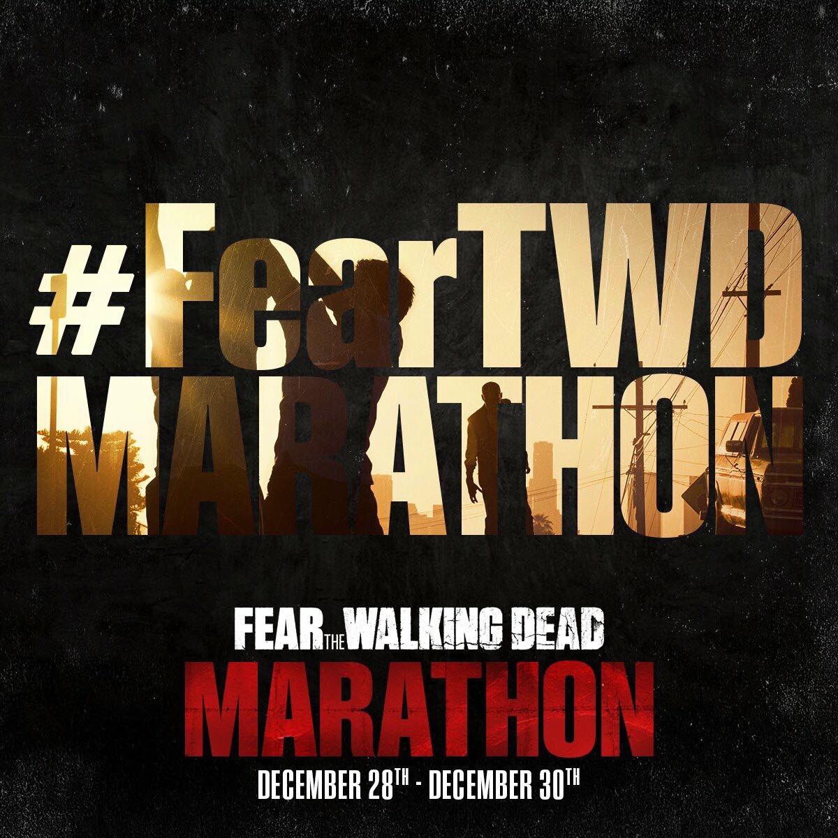 WalkingDead_HQ's tweet photo. Fear The Walking Dead Marathon begins at 12:00pm on December 28-30 on AMC #FearTWD #ftwdmarathon #fearthewalkingdead https://t.co/qbkGJsB2rj