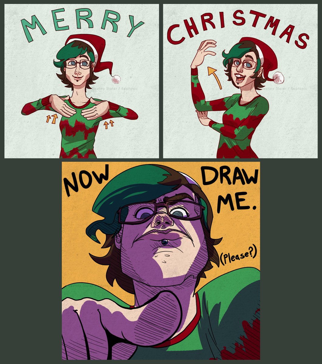 Sakeozo's tweet photo. Merry Christmas, y'all. B)
#comic #christmas #holiday #merrychristmas #happyholidays #deaf #asl #DeafTalents #actuallydeaf #signlanguage #cartoon #cartoonist #aiproud https://t.co/fmUa3DVD0e