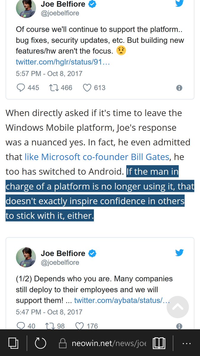 And <a href="/joebelfiore/">Joe Belfiore</a> said the did all he could. Sure... How lame <a href="/satyanadella/">Satya Nadella</a> Give us back Ballmer!