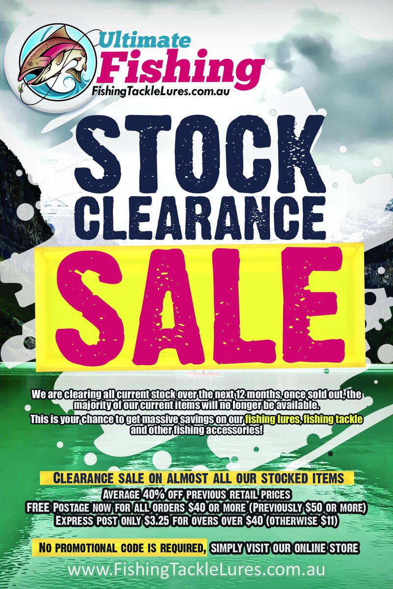 FishTackleLures's tweet photo. 40% OFF ALL FISHING STOCK!!! Get in quick at https://t.co/tfKXnzHxDL 

Free Postage on orders over $40! https://t.co/4gsA59gRof