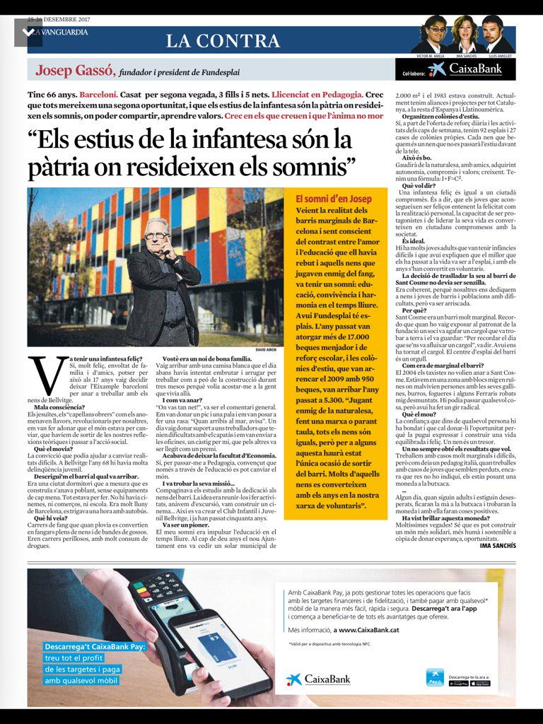 Ima Sanchís de <a href="/LaContraLV/">La Contra</a> de <a href="/LaVanguardia/">La Vanguardia</a> entrevista a Josep Gassó, president de <a href="/fundesplai/">Fundesplai</a>