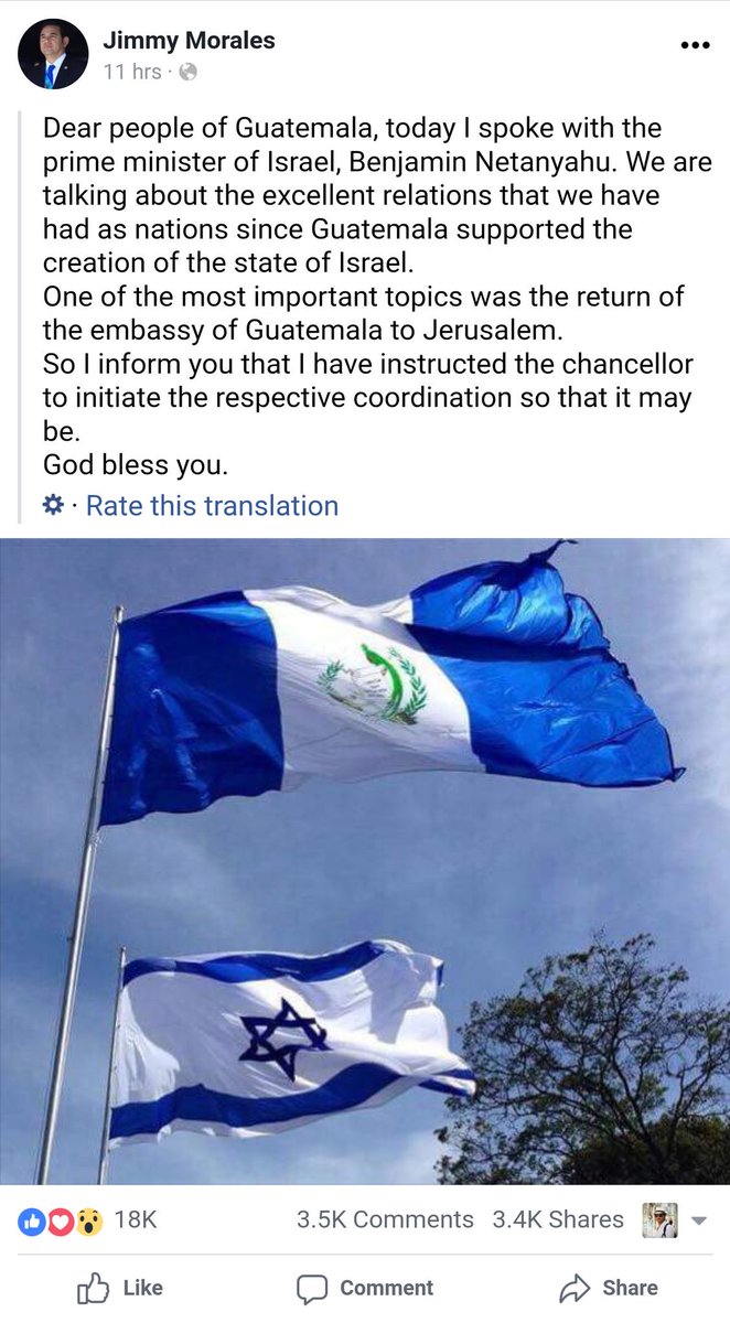 EladRadson's tweet photo. Following the #US🇺🇸, #Guatemala🇬🇹 too will move its embassy in #Israel🇮🇱 to #Jerusalem🦁. Dramatic move announced by president @JimmyMoraleSGT and relayed by Foreign Ministry (@MinexGt) &amp; Government (@GuatemalaGob). #jerusalemISisrael
🔗https://t.co/86ns0QJzkF https://t.co/oZgNOpQSOd