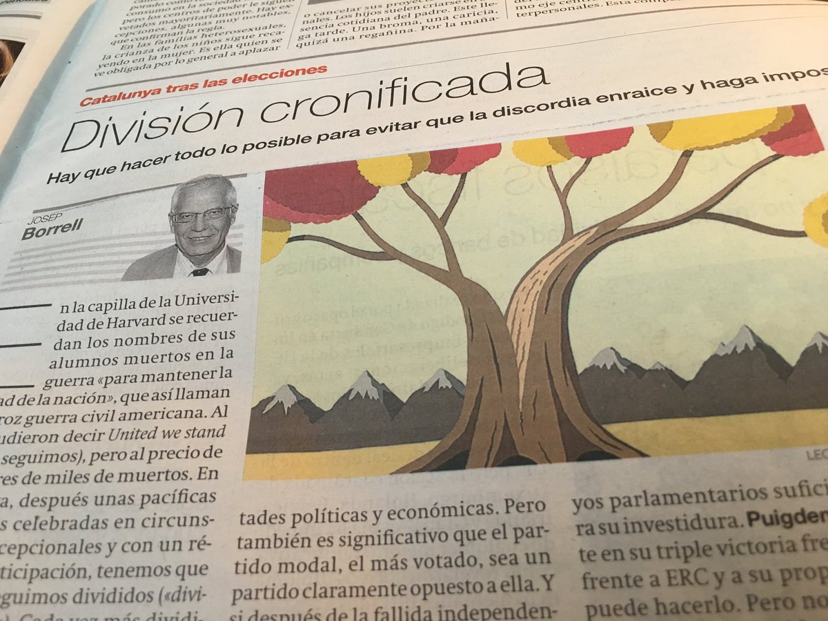 JoanTarda's tweet photo. Poques persones han quedat més retratades x sempre més q Josep Borell. Avui escriu a El Periódico sobre la necessitat d “evitar q esta división enraice” quan aquests darrers dies destil.lava odi, tot afirmant que calia desinfectar Catalunya i els independentistes. https://t.co/tssTScWlPW