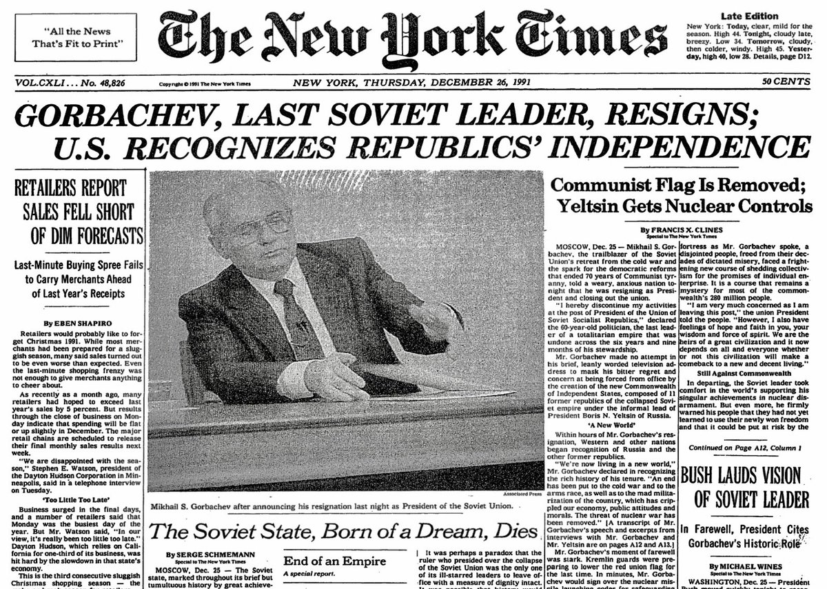 BeschlossDC's tweet image. End of the Soviet Union, today 1991, as reported in New York Times: