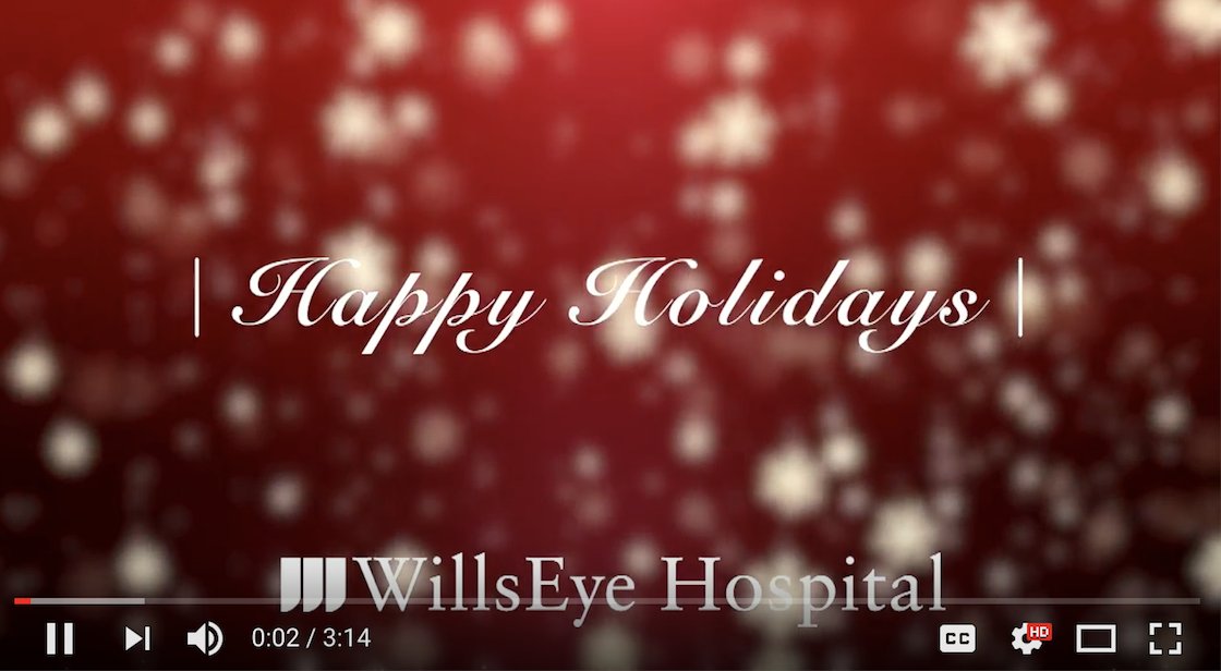 Wills_Eye's tweet photo. On the 12th day of vision, Happy Holidays from all of us at Wills Eye Hospital! Video: https://t.co/NEv2rg1XeH @JuliaHallerMD @JeffersonUniv @NatEyeInstitute @OrbisIntl @ARVOinfo @SEEIntl #12daysofvision https://t.co/tU89kNytDA