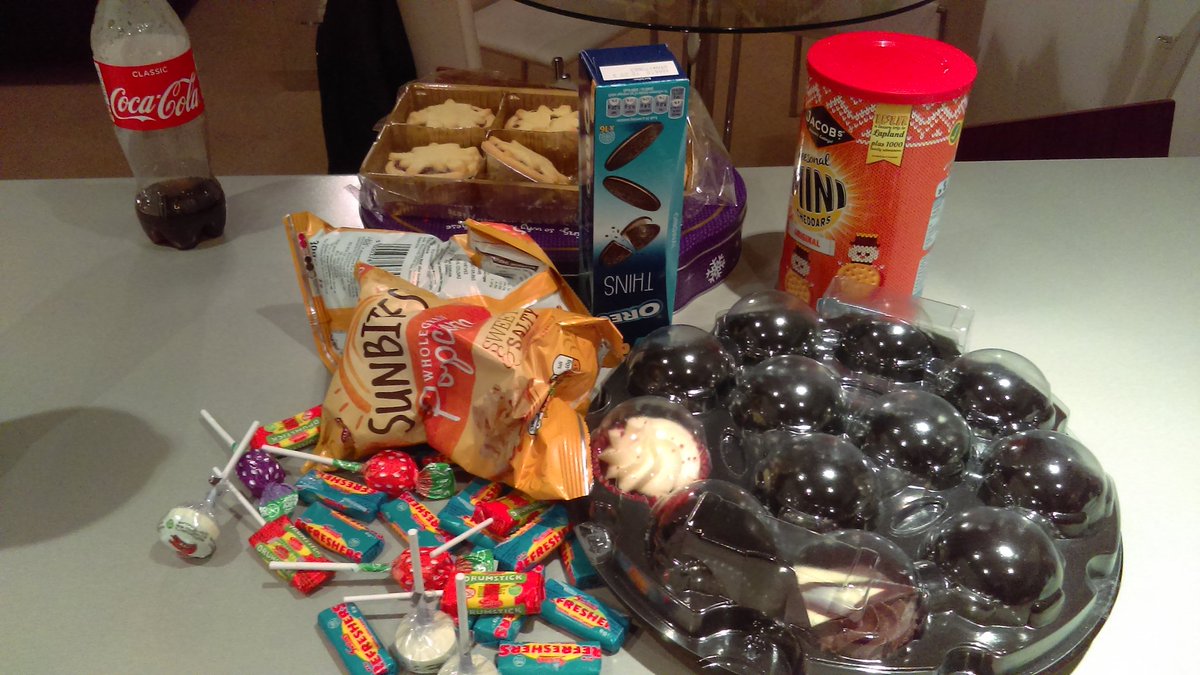 MyfatBF's tweet photo. Work Christmas party and I find he has taken all these things home. #Christmas2017  #party #foodporn #FatBF #treats https://t.co/6wXBMwDDZg