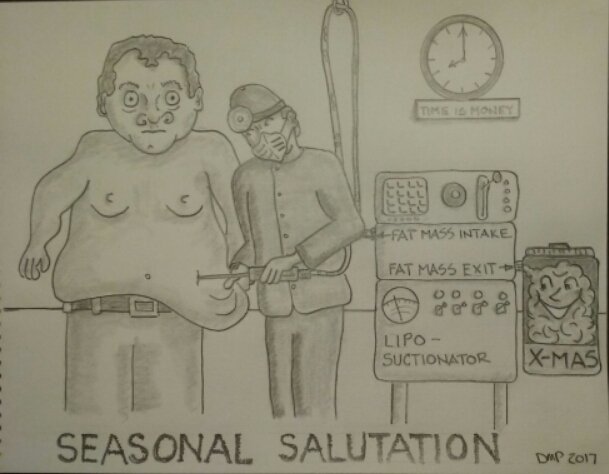 zugford's tweet photo. #cartoon #comics #silly #illustration #puns #seasonal #salutation #HappyHolidays #holiday #mass #happy #liposuction #pun #visualpun #humor #joke https://t.co/ulWxhI21Tk