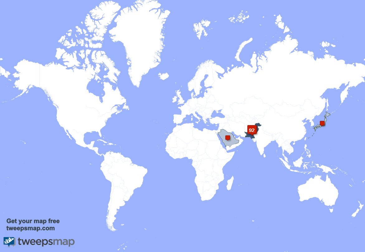 NomaidFaheem's tweet photo. My followers live in 3 countries: Pakistan(85%), Japan(4%)... https://t.co/UeeyGjaqlO Get your free map! https://t.co/5L1F11JBGq