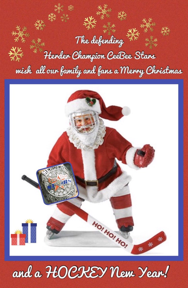 CeebeeStars's tweet photo. Merry Christmas from your defending Herder Champions HGOE @CeebeeStars! Here’s to hockey in 2018🙏🏻 #LongWinter for our #CeeBeesFamily, thanks for your support. Wishing you all the best and Hockey New Year!  #Oct2018 https://t.co/k2kcMMTcY7