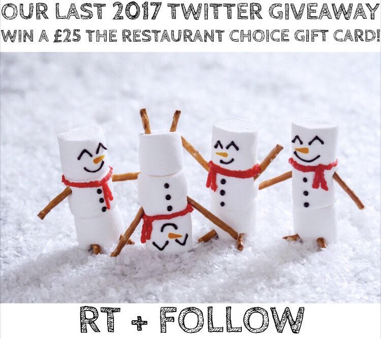 Win! a £25 The Restaurant Choice Gift Card simply #follow &amp; #retweet for a chance to win. T&amp;Cs apply (see website) Ends 01/01/18 8pm (UK only).
#freebiefriday #giveaway #winitwednesday #fridayfreebie #competition #christmas  #nandos #pizzaexpress #prizedraw #win #zizzi #caferouge