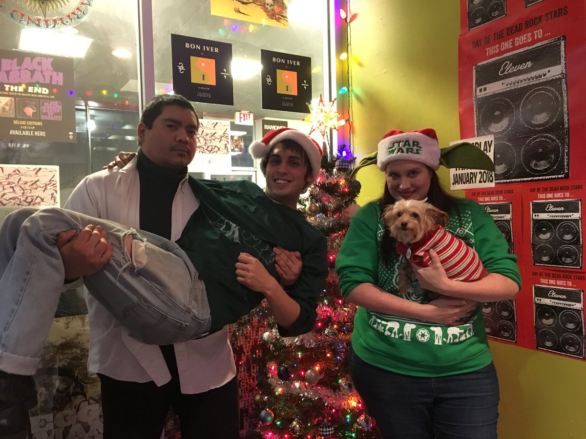 cactus_music's tweet photo. #MerryChristmas from our family to yours! ❤️ Papa, Jacob, Blair, & Stanley! #christmas2017 #cactusmusic #recordstorelove #starwarschristmas #stantheman https://t.co/dhwYWj5aFz