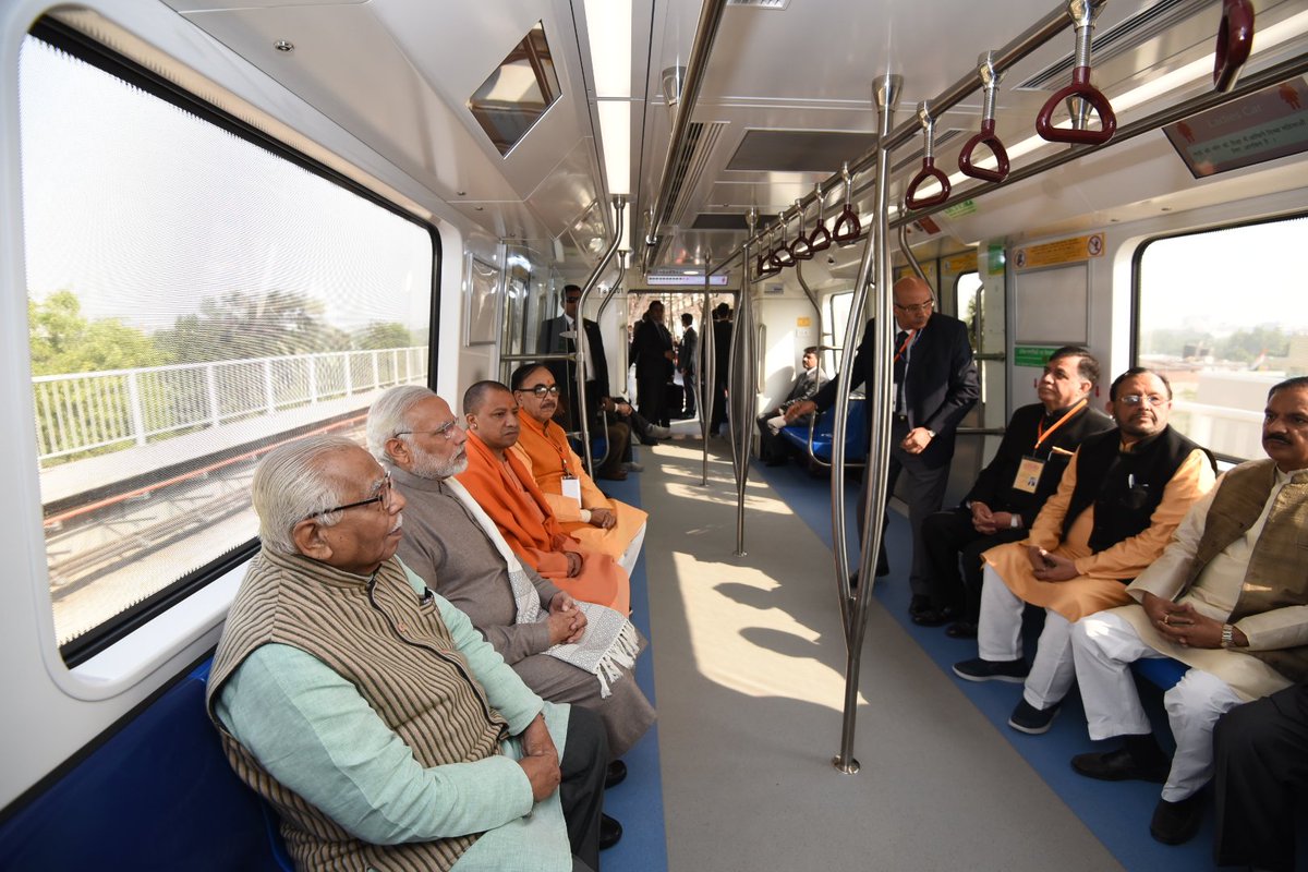 narendramodi_in's tweet image. Here are a few pictures of the new Magenta Line of the Delhi Metro inaugurated by PM @narendramodi today in Noida. The PM briefly travelled by the new line along with Uttar Pradesh CM Shri @myogiadityanath.