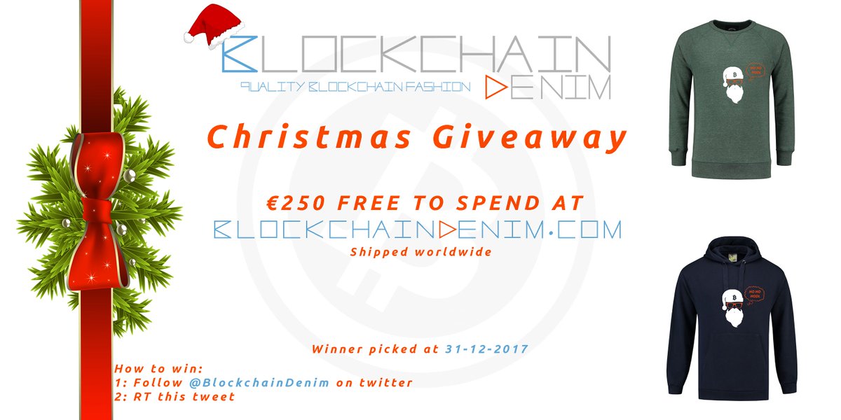 BlockchainDenim's tweet image. Christmas #giveaway special!

We are giving away €250 free to spend at blockchainDenim.com

All you need to do is #follow @BlockchainDenim and RT this tweet

Winner picked at 31-12-2017 by @T3naciousC 

Merry Christmas 
#Bitcoin #cryptocurrency