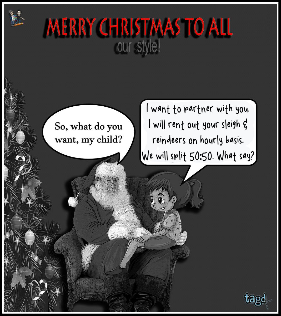comicnama's tweet photo. For those who wonder how Santa manages the funds needed to run his global social enterprise. And for those who believed we wouldn't want to see xmas through a glass darkly. And by the way, Merry Christmas and a Happy New Year! #christmas #santa #santaclaus  #merrychristmas #xmas https://t.co/myielbeHaB