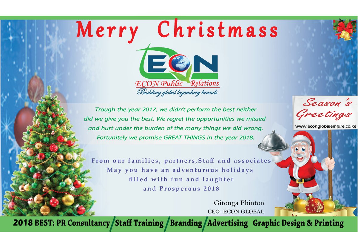 Merry Christmas, Happy holidays and successful 2018 prayers from us at ECON GLOBAL and family.