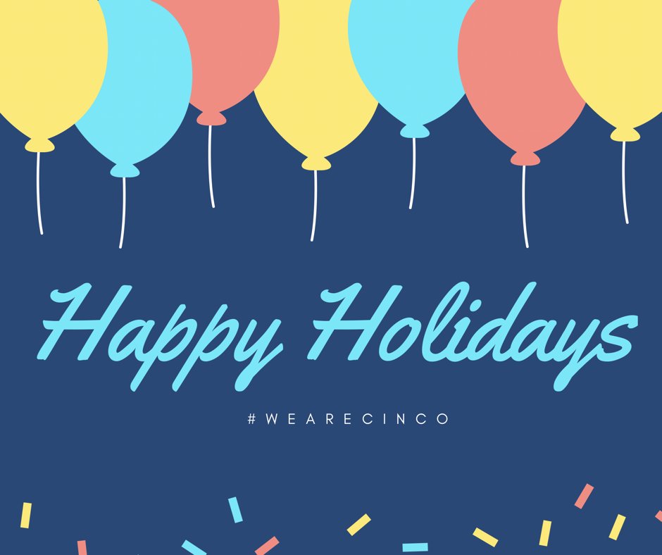 cincoagency's tweet photo. Happy Holidays everyone on behalf of the entire Cinco team! ❄️🎉🎁🎄 https://t.co/TO9wevcQh0