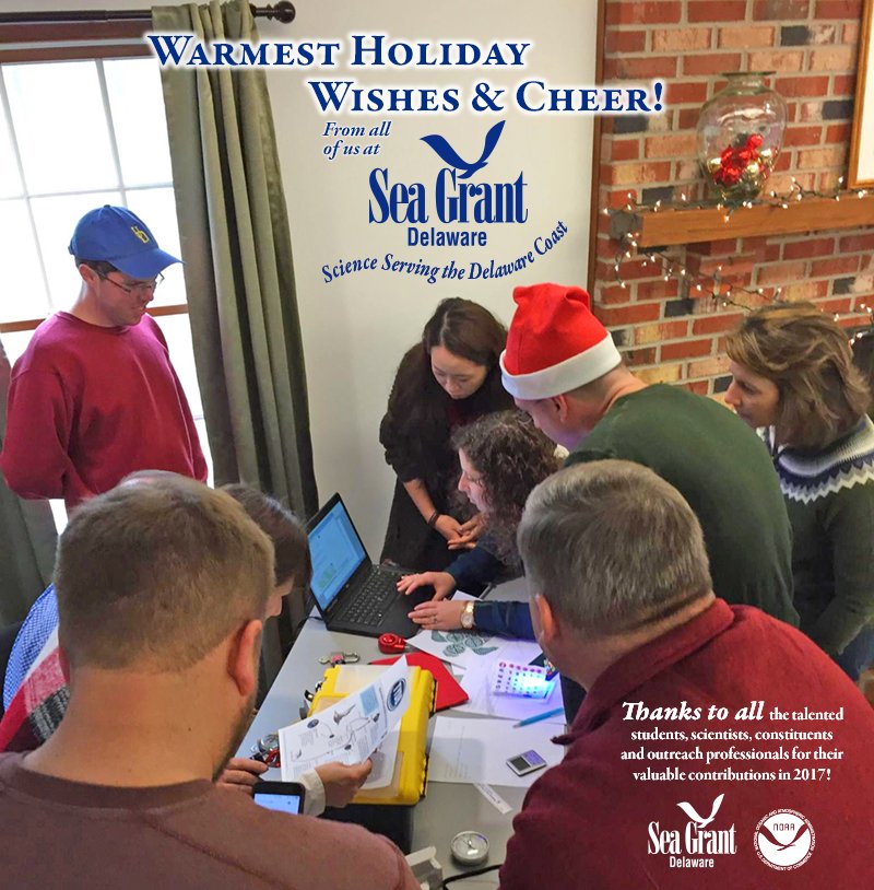 DESeaGrant's tweet photo. Happy #holidays from the Delaware Sea Grant family to yours! We're so lucky to be part of an amazing #community of scientists, students, citizen activists, and dedicated public servants, and we look forward to continuing to serve the Delaware coast in the new year! #31DaysofSG https://t.co/DLoaDzoENj