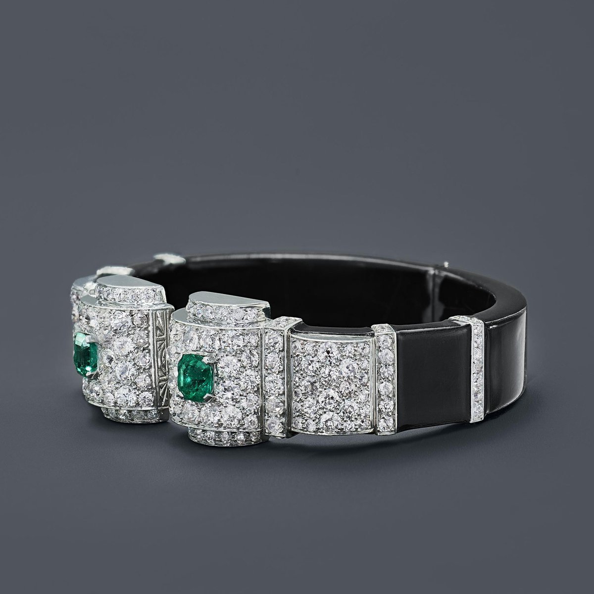 Here's to a dazzling holiday. Art Deco diamond and black enamel bangle. #HappyHolidays #FredLeighton