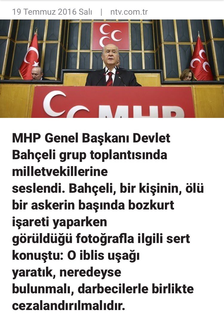 mustafahos's tweet photo. devlet bahçeli
19 temmuz 2016
"o iblis uşağı yaratık cezalandırılmalı" 
25 aralık 2017
"ortada suç yoktur, suçlu yoktur" https://t.co/vc9WnXgGIb