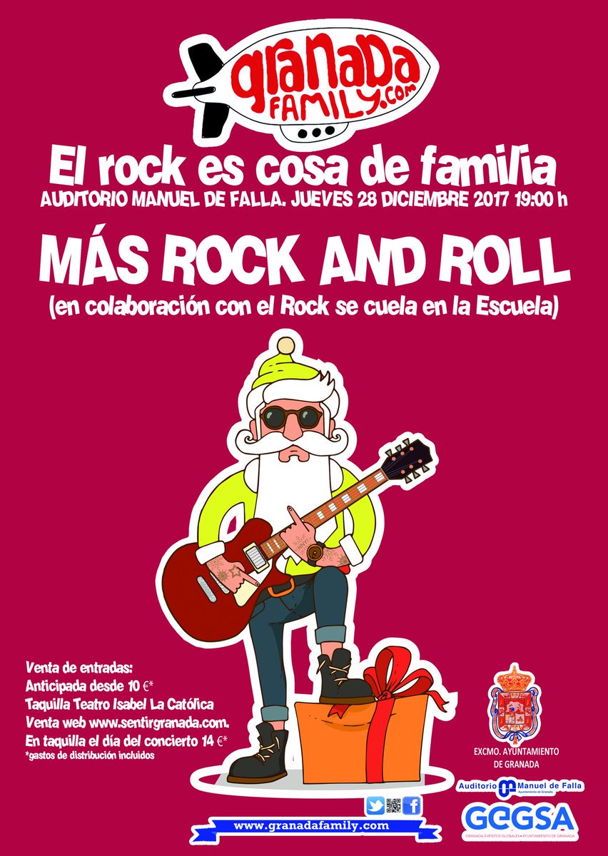 QuehagoGranada's tweet photo. Llega la propuesta más marchosa y rockera de @GranadaFamily1 para esta #Navidad Porque #ElRockEsCosaDeFamilia (En colaboración con el Rock se cuela en la Escuela)
Jueves 28 - 19:00h. @AuditorioMFalla #Granada

🎸 https://t.co/ZtLoweVcLn https://t.co/KEDqfR0djg