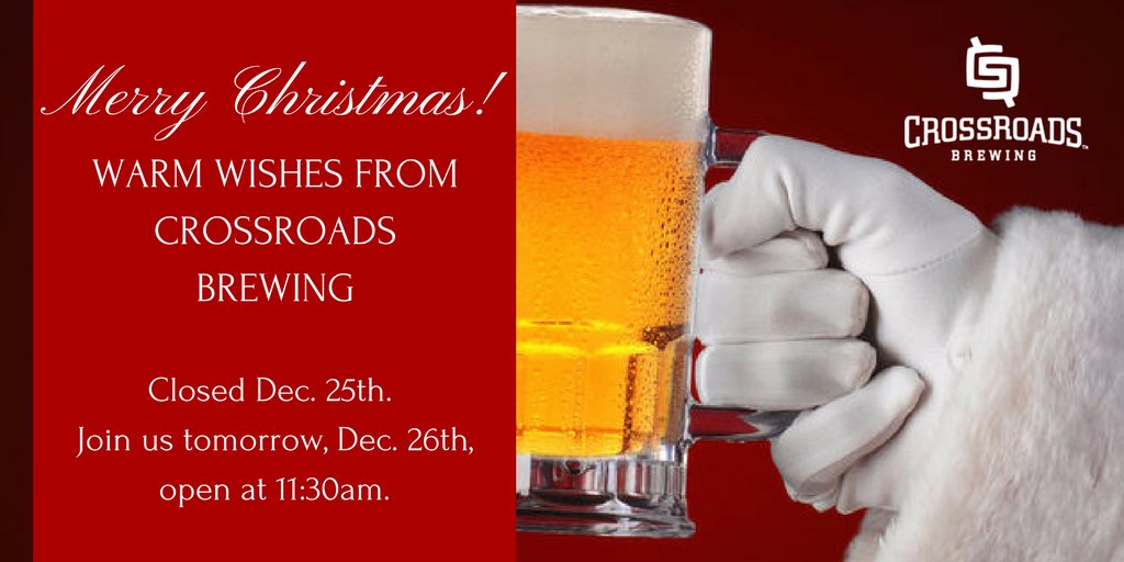 crossroadscraft's tweet image. Merry Christmas from CrossRoads Brewing! We are closed today, but will be back open tomorrow for Boxing Day at 11:30am! #crossroads #BCcraftbeer #crossroadsbrewing #holidays #ChristmasDay