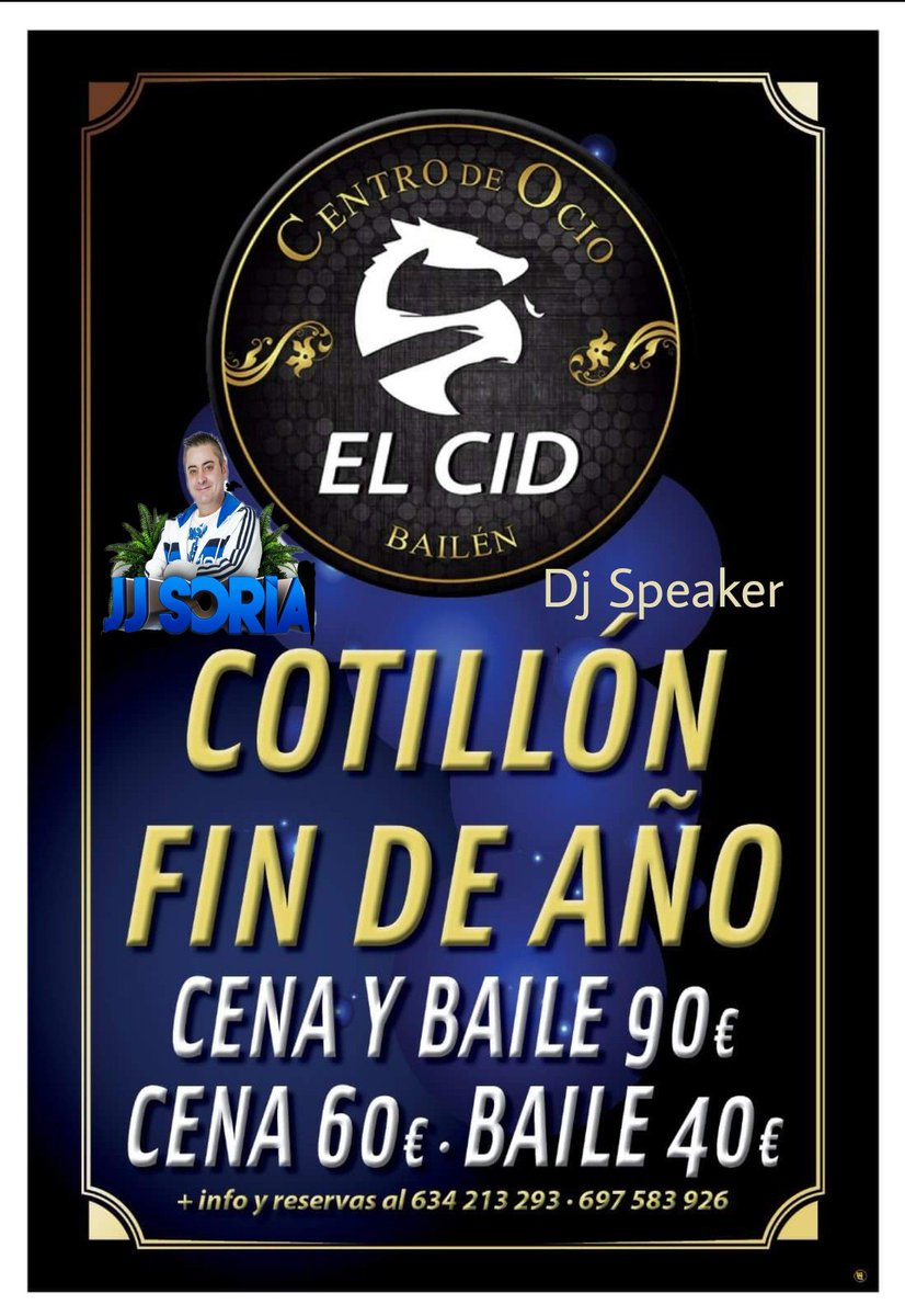 jjsoriadj's tweet photo. 31 DE DICIEMBRE
2017
12.30 DE LA MADRUGADA
SALA EL CID BAILÉN

R E S E R V A TU ENTRADA PARA CENA..O BAILE 
ENTRADAS A LA VENTA https://t.co/xDM9HUx6yg