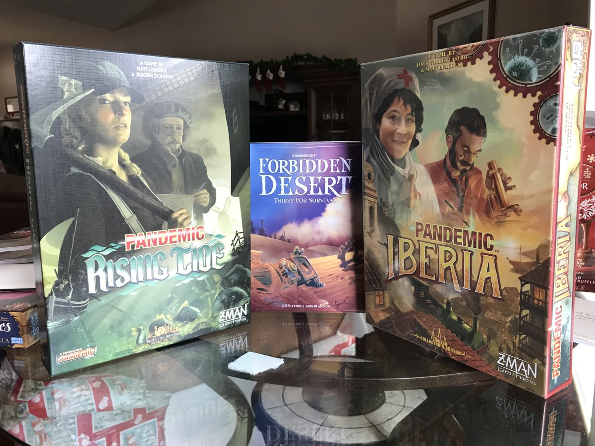 dhigdo0646's tweet photo. Looks like this year was a @mattleacock games Christmas. Can never have too many of these! #pandemic #forbiddendesert https://t.co/eia5NooQvJ