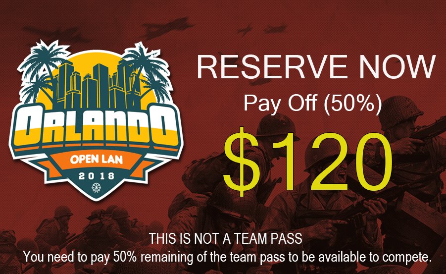 AFDeSports's tweet photo. Now you can reserve for Orlando Open Lan 4k Feb 10-11 pay off 50% online. The rest at the door. Only for regular team pass .

https://t.co/uM6A0Qw8EX 

#Orlando4k #4v4Variant #CODWWII https://t.co/7Gp8bYnq6s