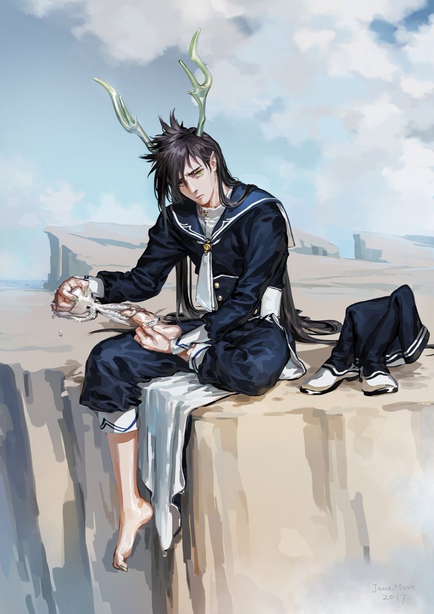 Janemere Twitter પર もらった設定の練習 竜人 男 エルフ セーラー服 ファンタジー 髪とげとげ ブラックロングストレート ブローチ 足を掻く の設定だったｗ